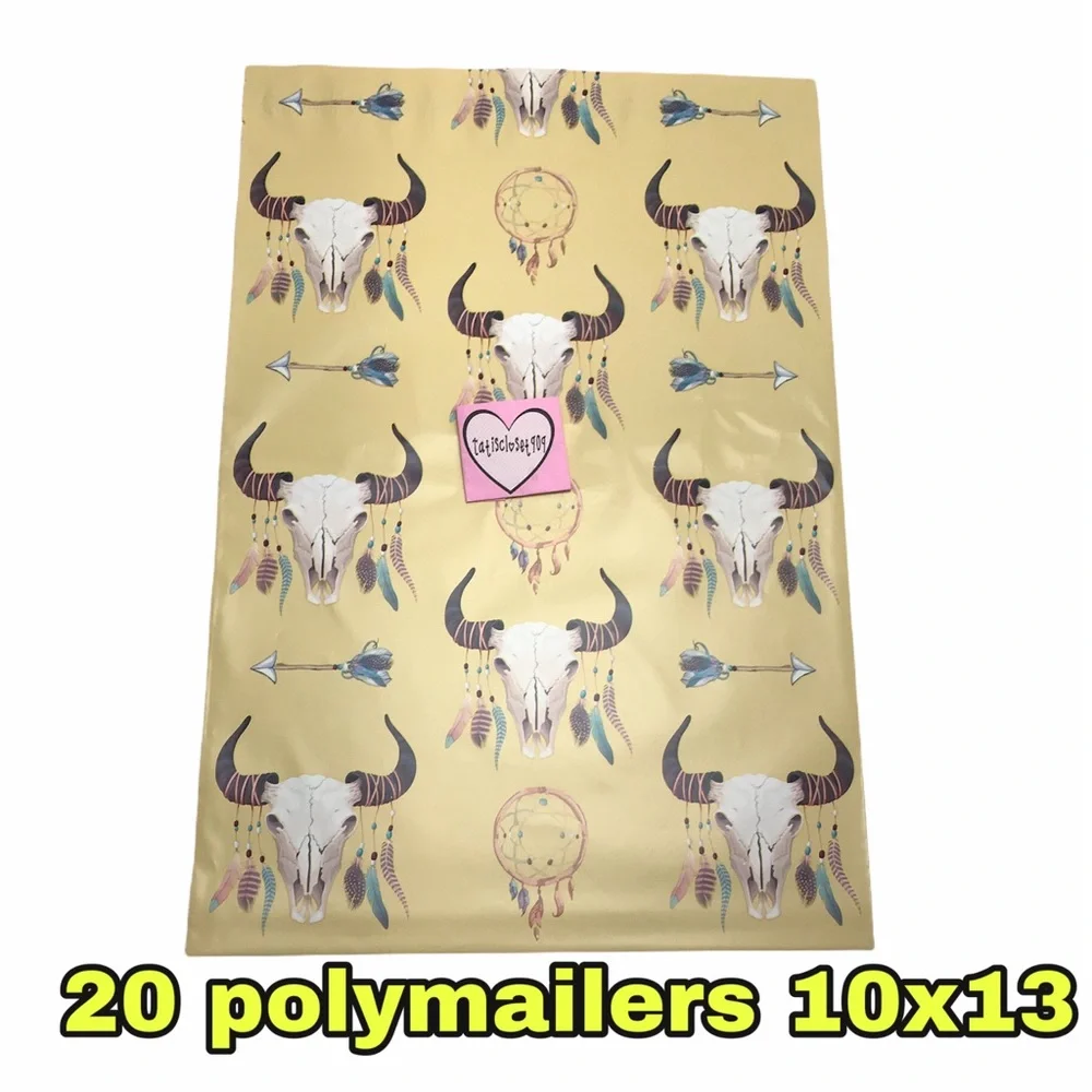 20 poly mailers boho skull print size 10x13